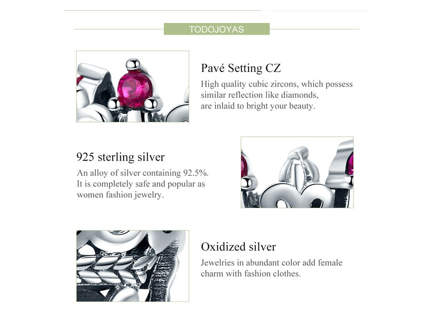 Charm Dije Plata 925 Corona De Reina 5