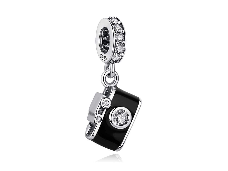 Charm Dije Plata 925 Camara Fotografica Negra 1