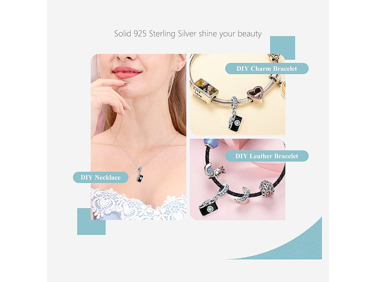 Charm Dije Plata 925 Camara Fotografica Negra 3