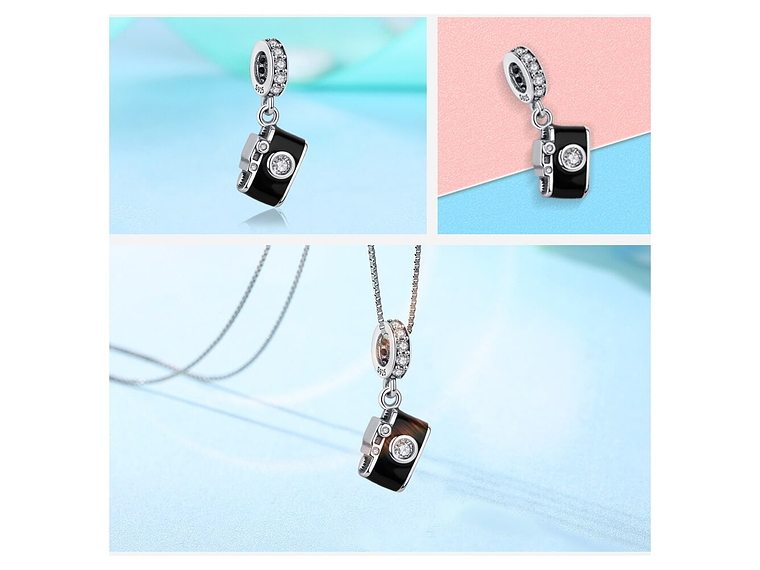 Charm Dije Plata 925 Camara Fotografica Negra 4