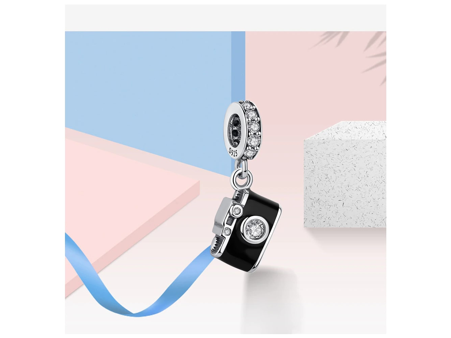 Charm Dije Plata 925 Camara Fotografica Negra 5
