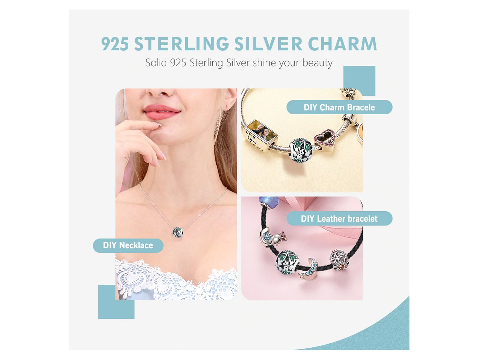 Charm Dije Plata 925 Separador Trebol Bolita 3