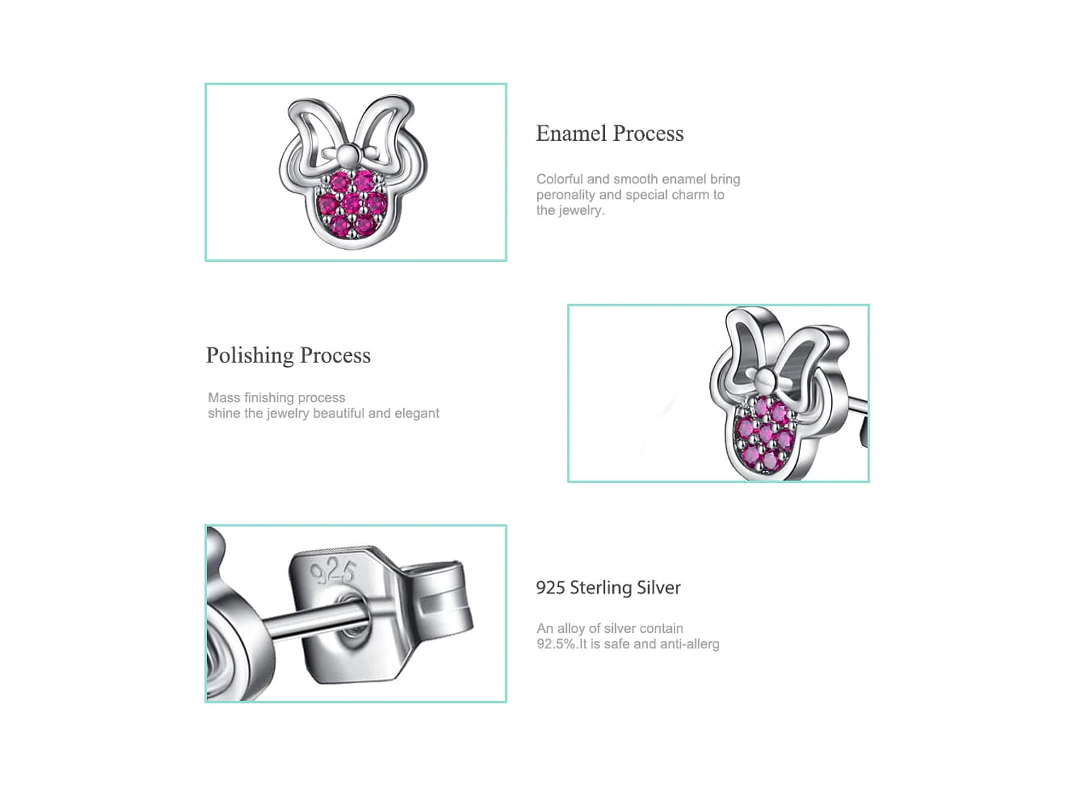 Aros Plata 925 Ratoncita Rosado 6