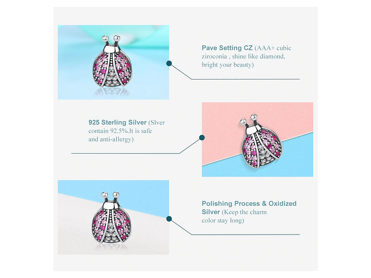 Charm Plata 925 Mariquita Rosada 5