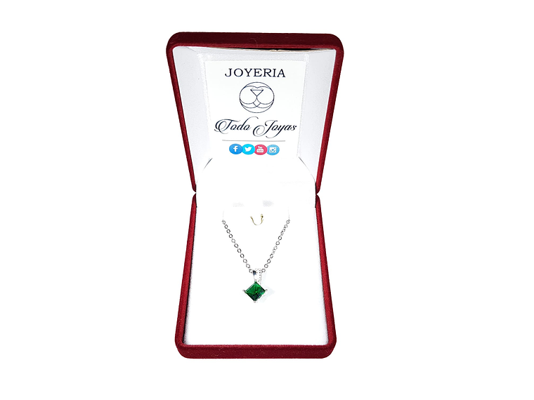 Collar Cristal Verde Cuadrado Plateado 2