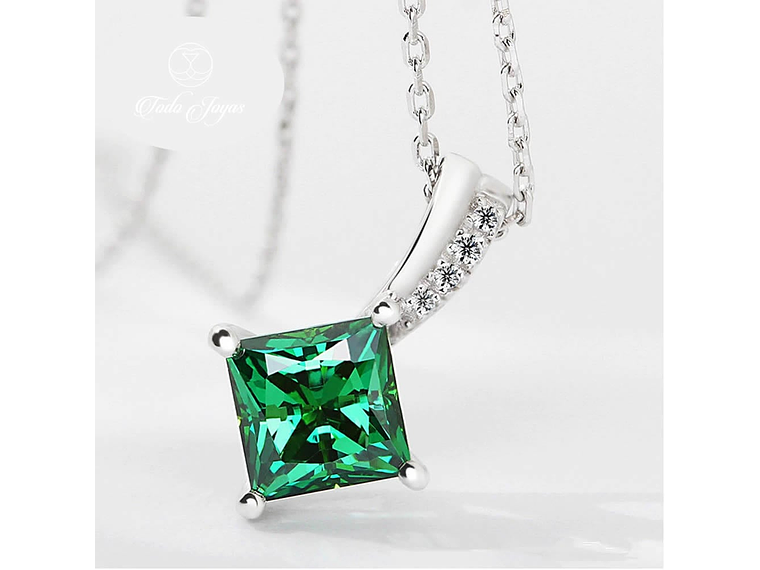 Collar Cristal Verde Cuadrado Plateado 4