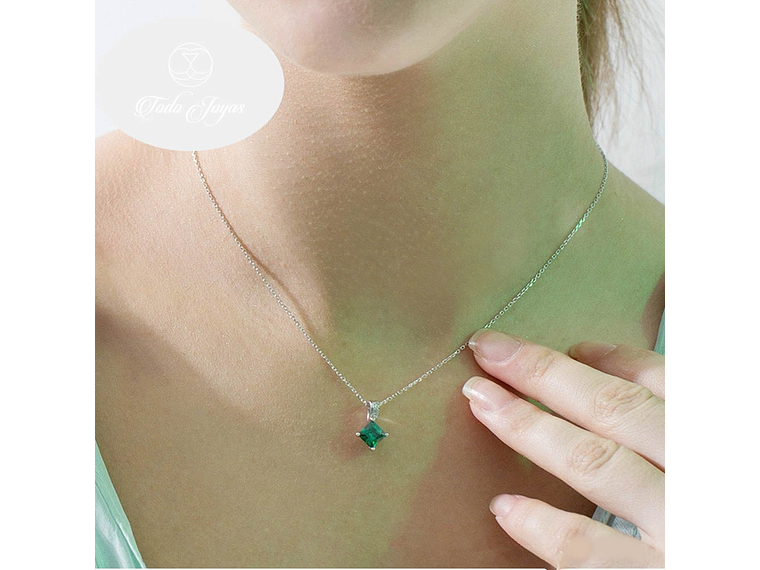 Collar Cristal Verde Cuadrado Plateado 5