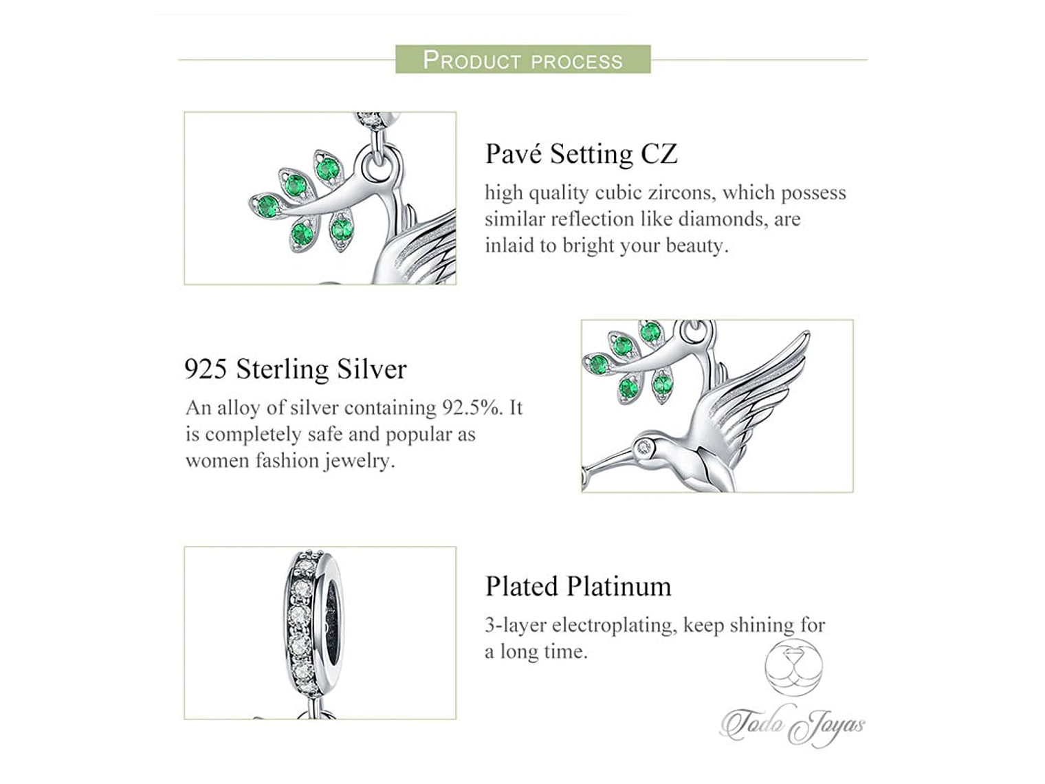 Charm Dije Plata 925 Colibri con Rama 5