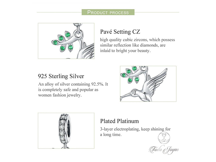 Charm Dije Plata 925 Colibri con Rama 5