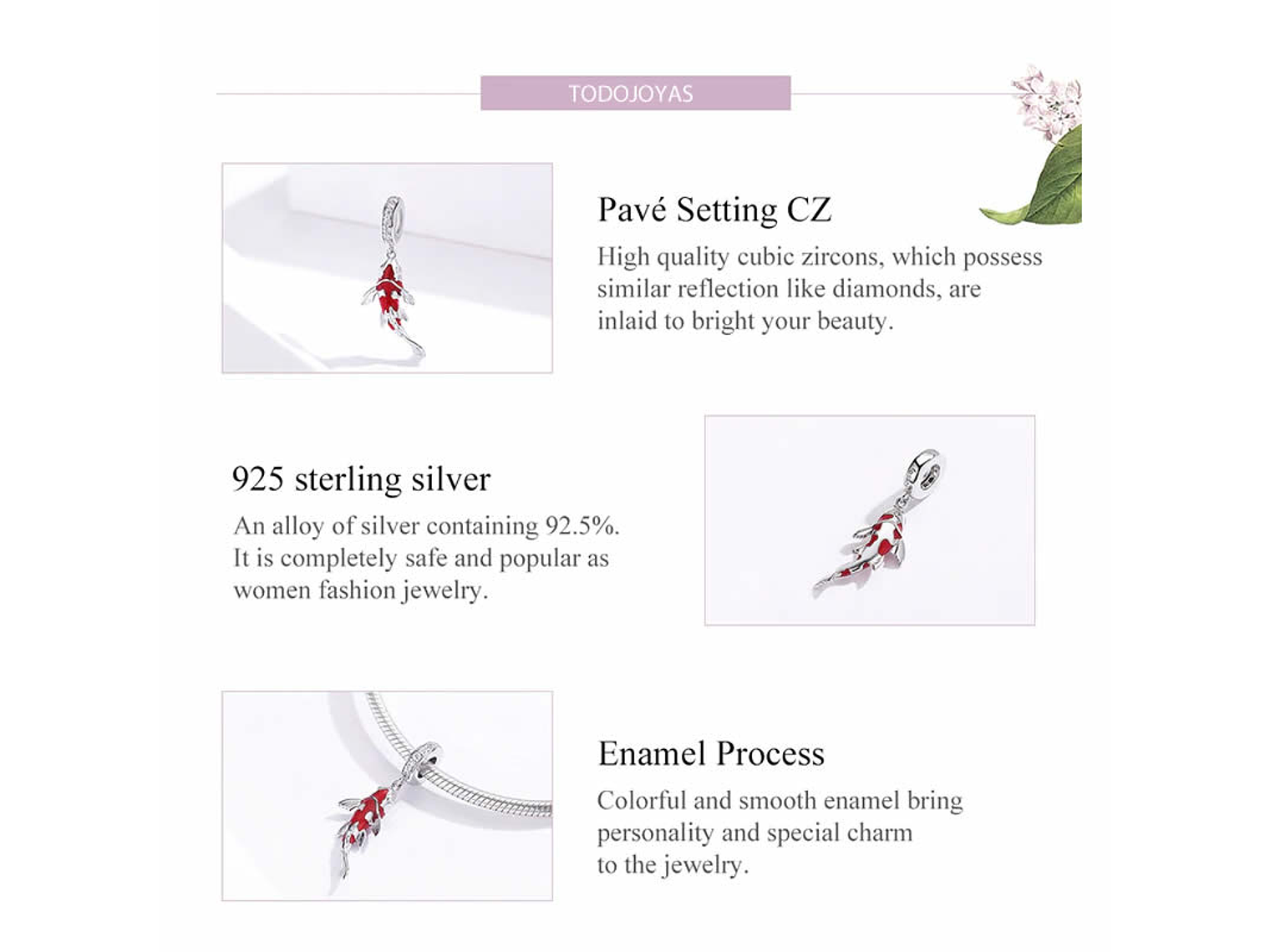 Charm Dije Plata 925 Pez de La Suerte 5