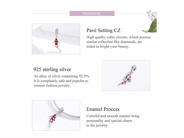 Charm Dije Plata 925 Pez de La Suerte 5