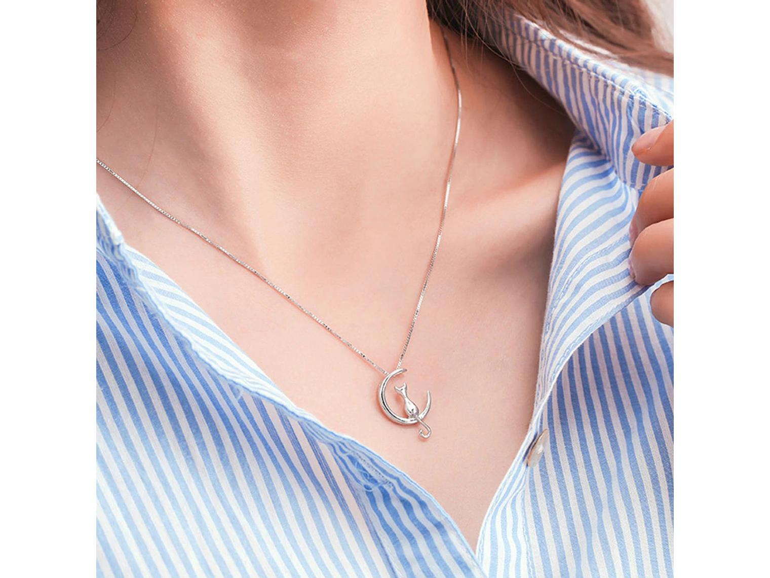 Collar Gato en Luna Mascota Plateado 3