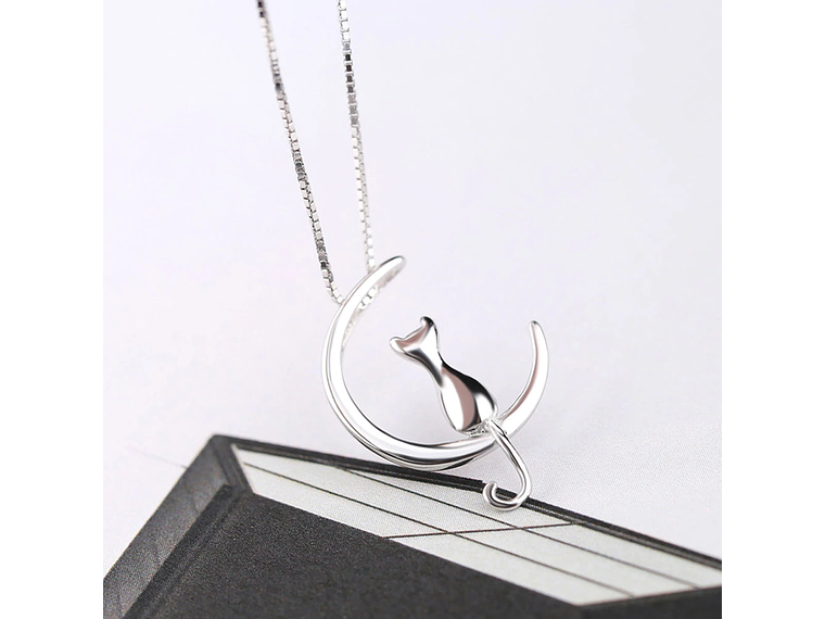 Collar Gato en Luna Mascota Plateado 7