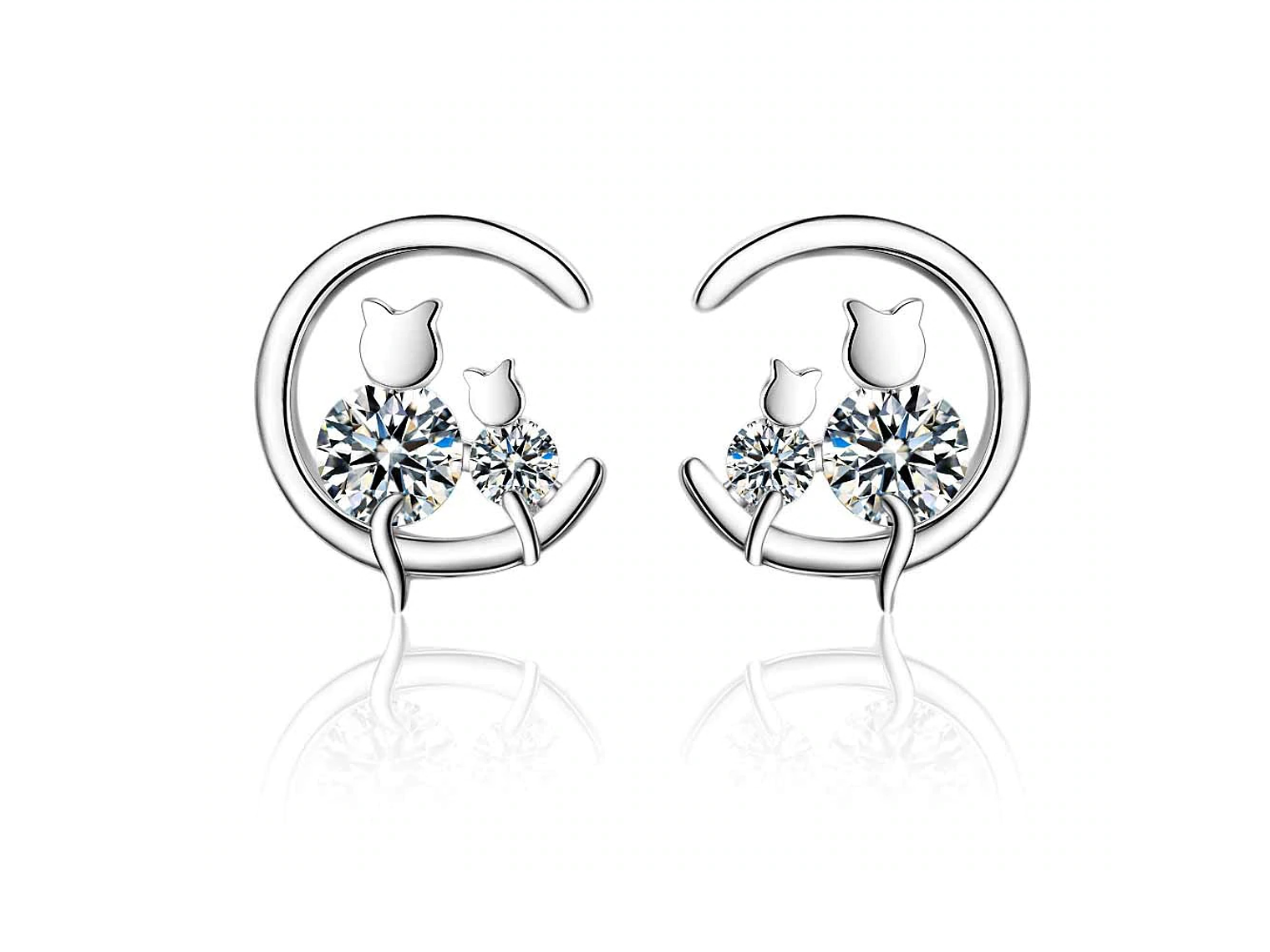 Aros Par Gatitos en Luna Plateado 1