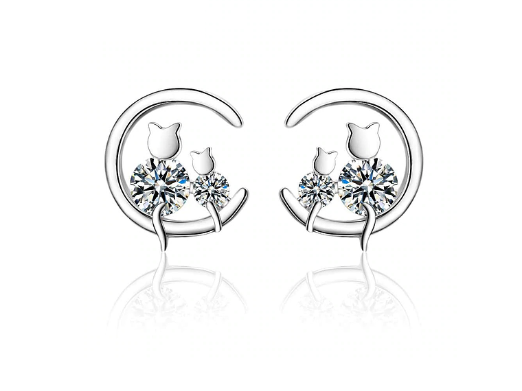 Aros Par Gatitos en Luna Plateado 1