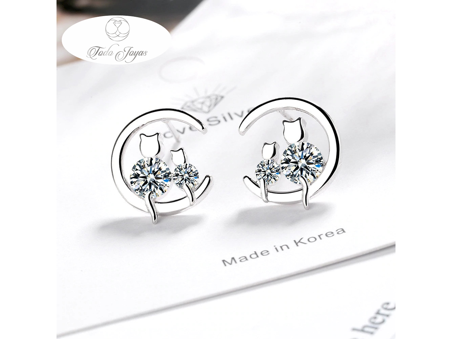 Aros Par Gatitos en Luna Plateado 3