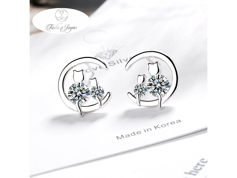 Aros Par Gatitos en Luna Plateado 3