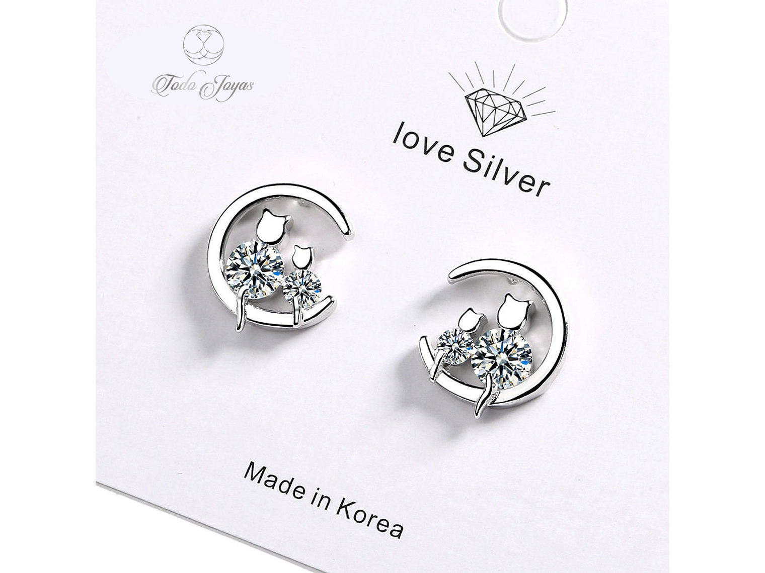 Aros Par Gatitos en Luna Plateado 4