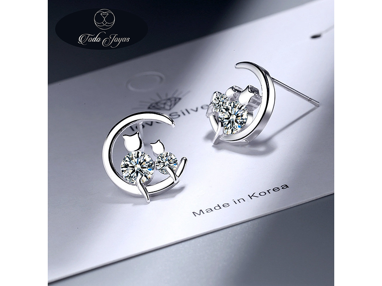 Aros Par Gatitos en Luna Plateado 5