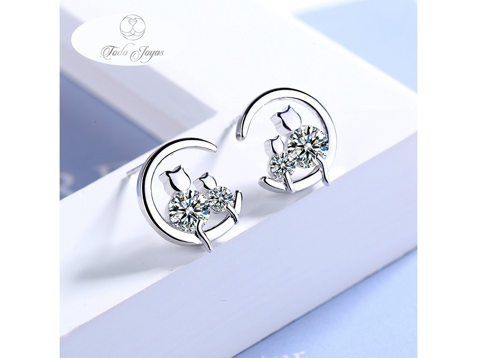 Aros Par Gatitos en Luna Plateado 6