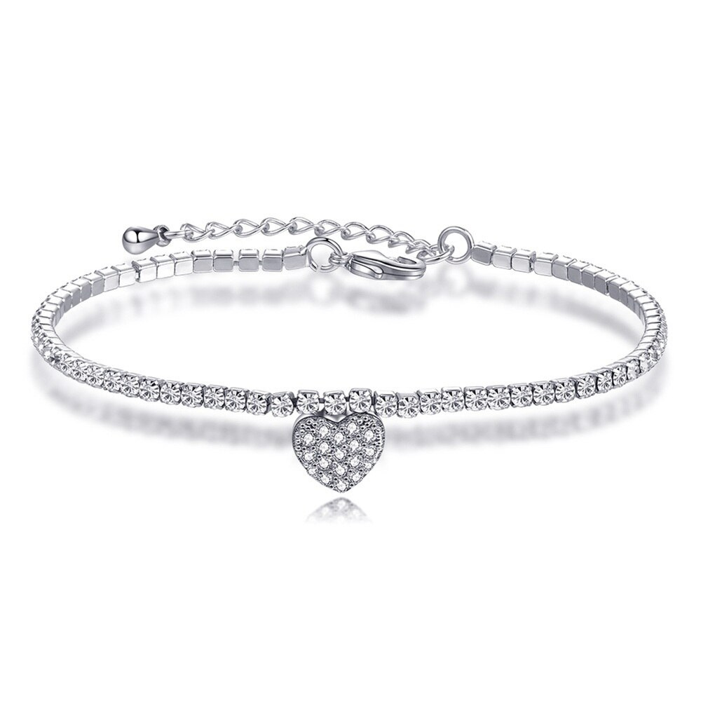 Pulsera Corazon y Circones Plateada