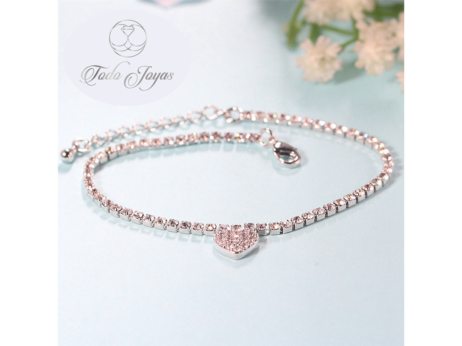 Pulsera Corazon y Circones Plateada 5