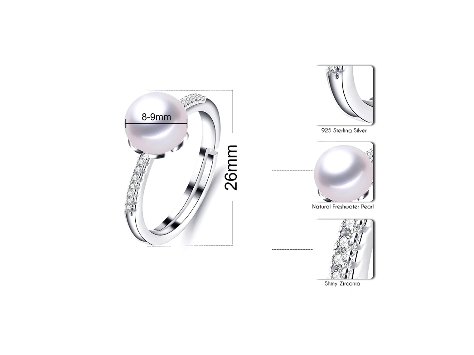 Anillo Plata 925 Perla Blanca 5