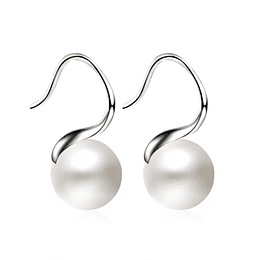 Aros Colgante Perla Blanca Plateado