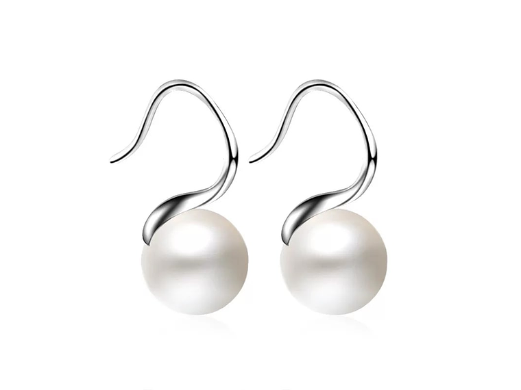 Aros Colgante Perla Blanca Plateado 1