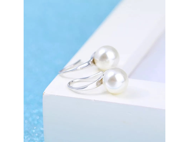 Aros Colgante Perla Blanca Plateado 3