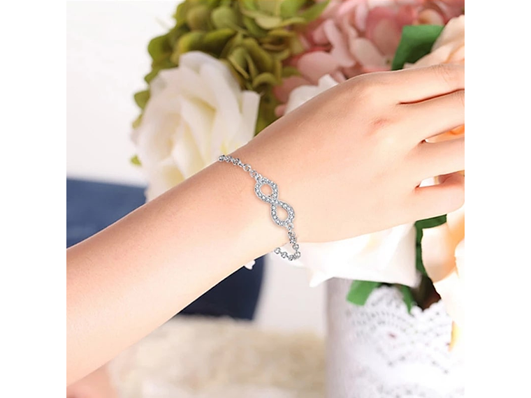 Pulsera Plata 925 Infinito Circones Blancos 3