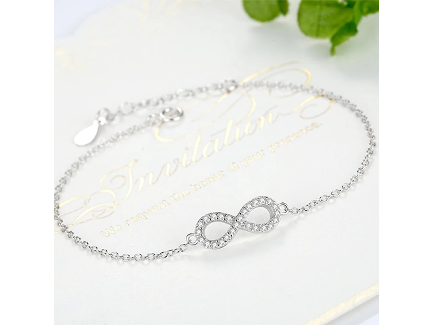 Pulsera Plata 925 Infinito Circones Blancos 4