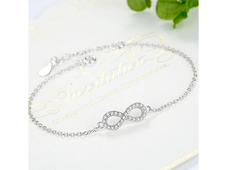 Pulsera Plata 925 Infinito Circones Blancos 4