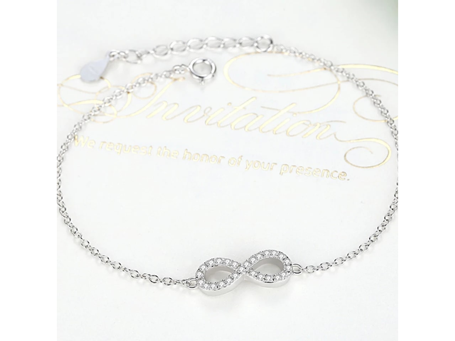 Pulsera Plata 925 Infinito Circones Blancos 5