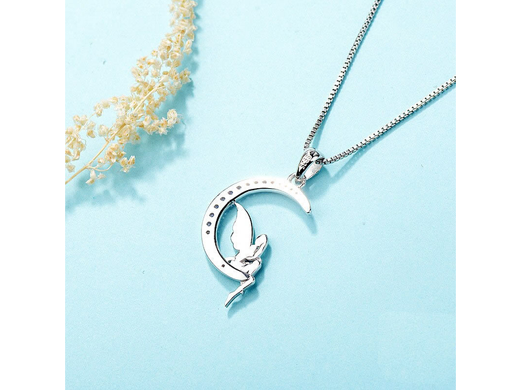 Collar Plata 925 Hada Luna Rosada 3