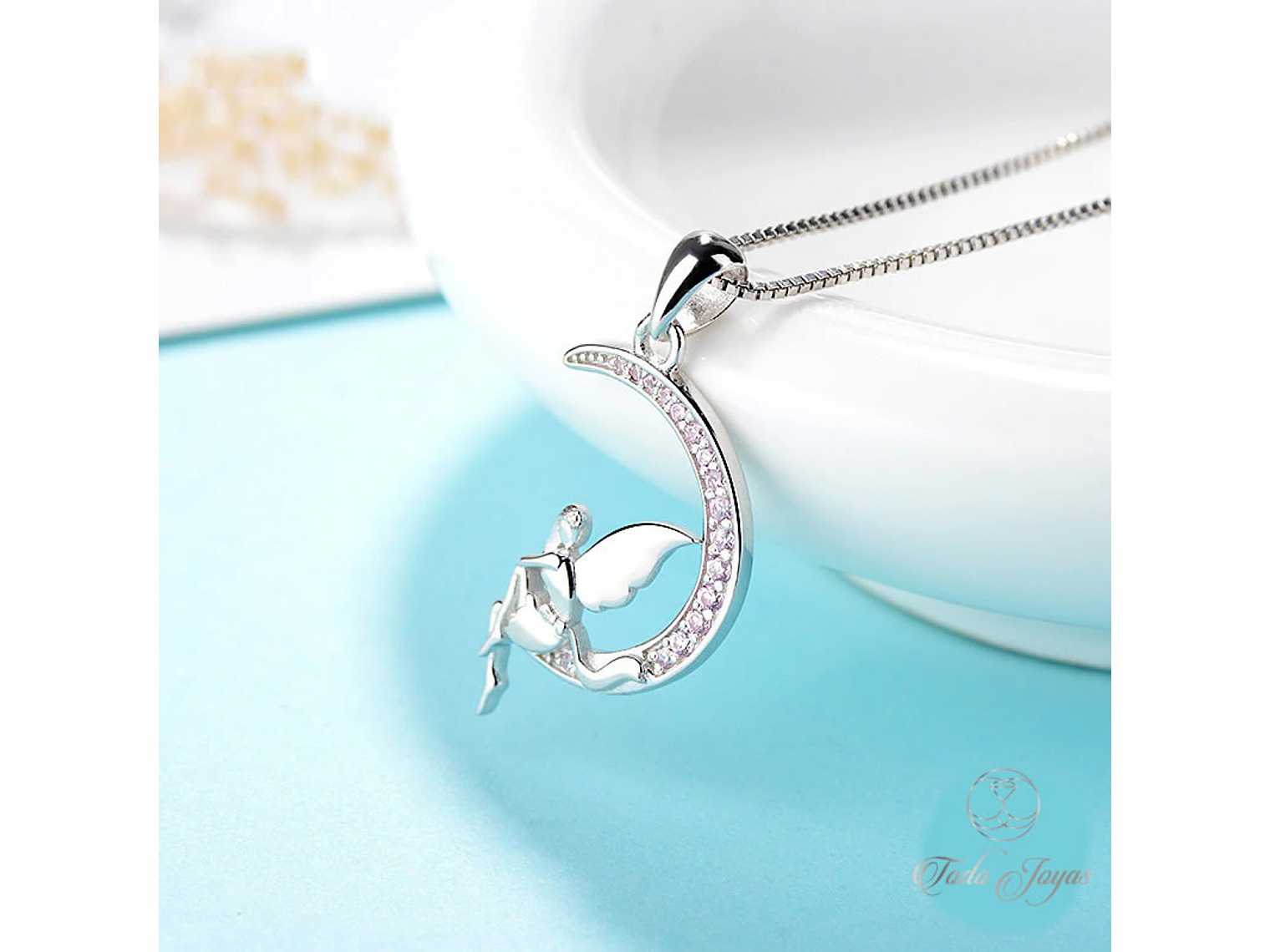 Collar Plata 925 Hada Luna Rosada 4