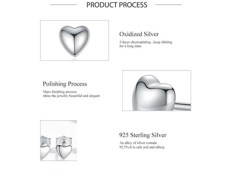 Aros Plata 925 Corazon Plateado 3