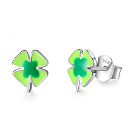 Aros Plata 925 Trebol Verde