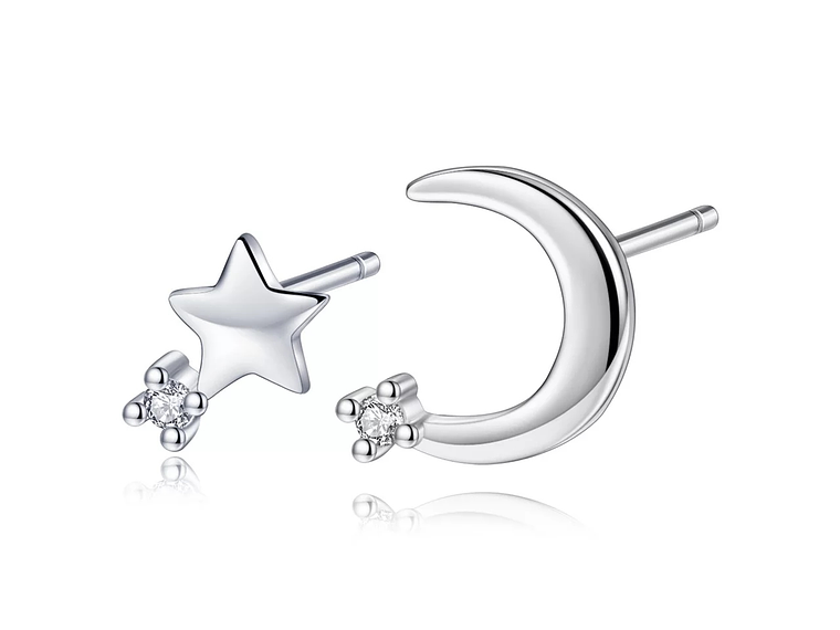 Aros de Luna y Estrella Plateado 1