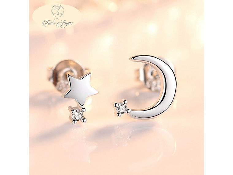 Aros de Luna y Estrella Plateado 5