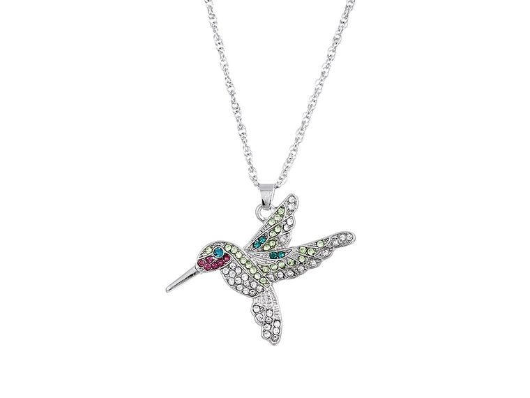 Collar Colgante Colibri con Circones Plateado 1