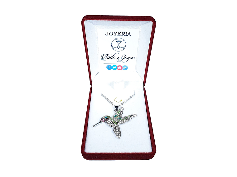 Collar Colgante Colibri con Circones Plateado 2