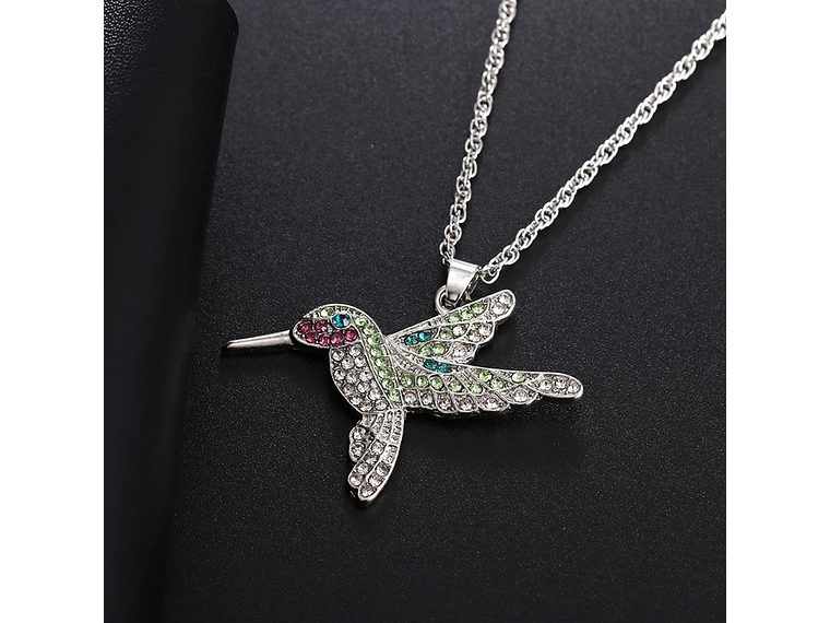 Collar Colgante Colibri con Circones Plateado 3