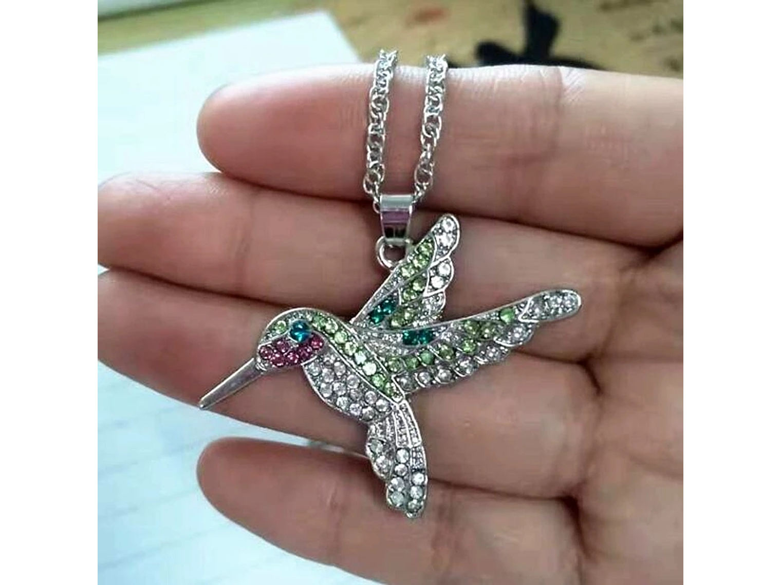 Collar Colgante Colibri con Circones Plateado 4