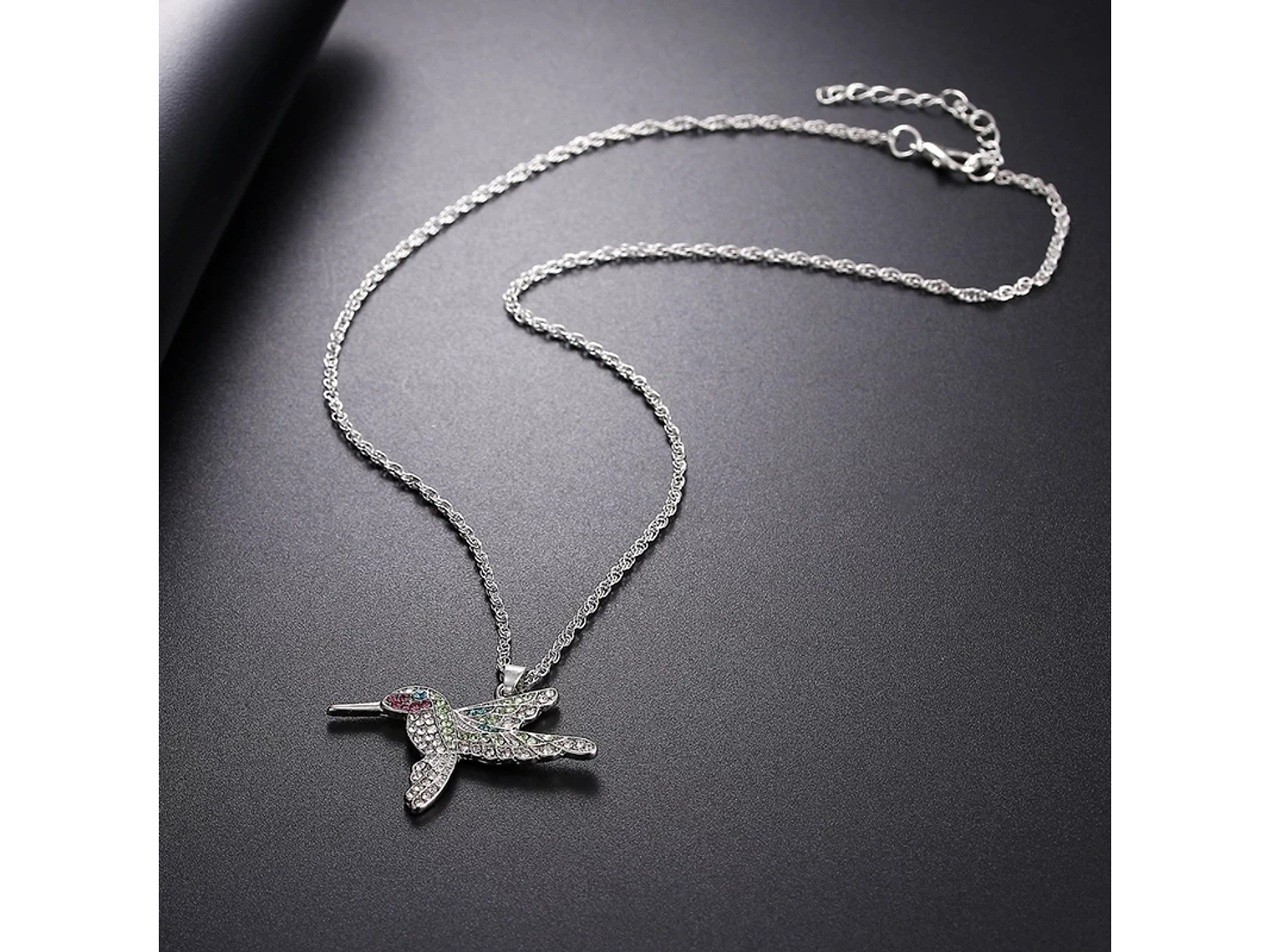 Collar Colgante Colibri con Circones Plateado 5