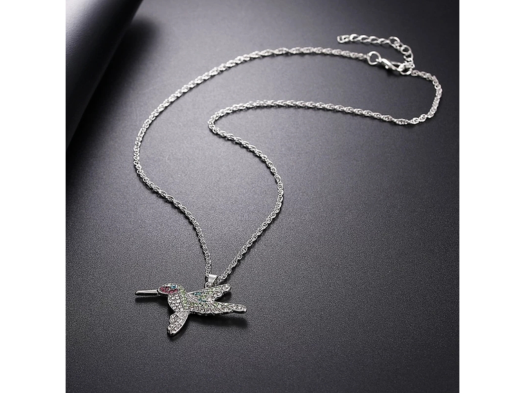 Collar Colgante Colibri con Circones Plateado 5