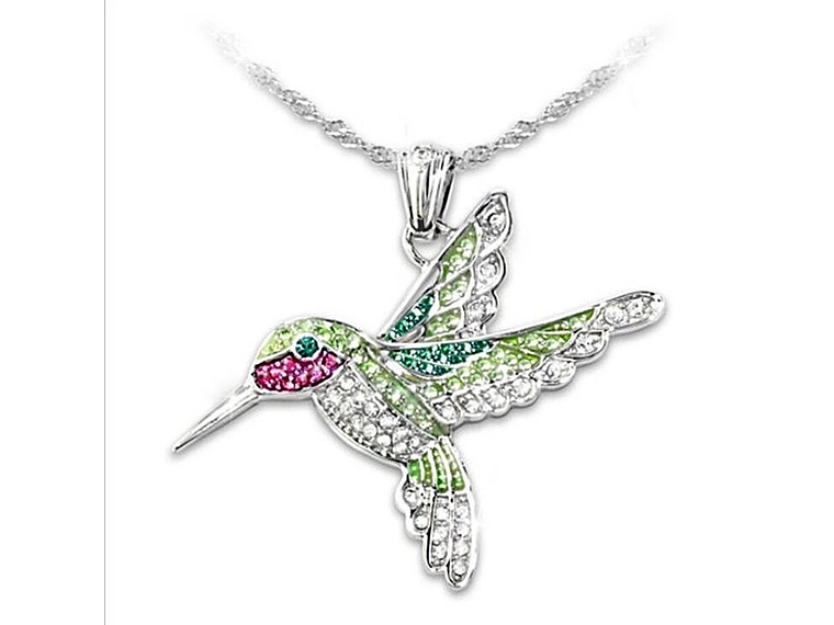 Collar Colgante Colibri con Circones Plateado 6