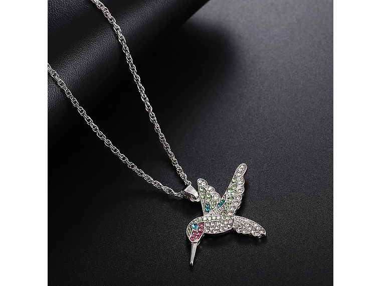 Collar Colgante Colibri con Circones Plateado 7