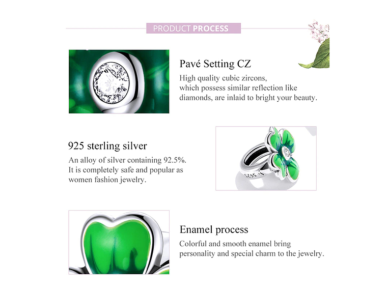 Charm Dije Plata 925 Trebol Verde 688 3