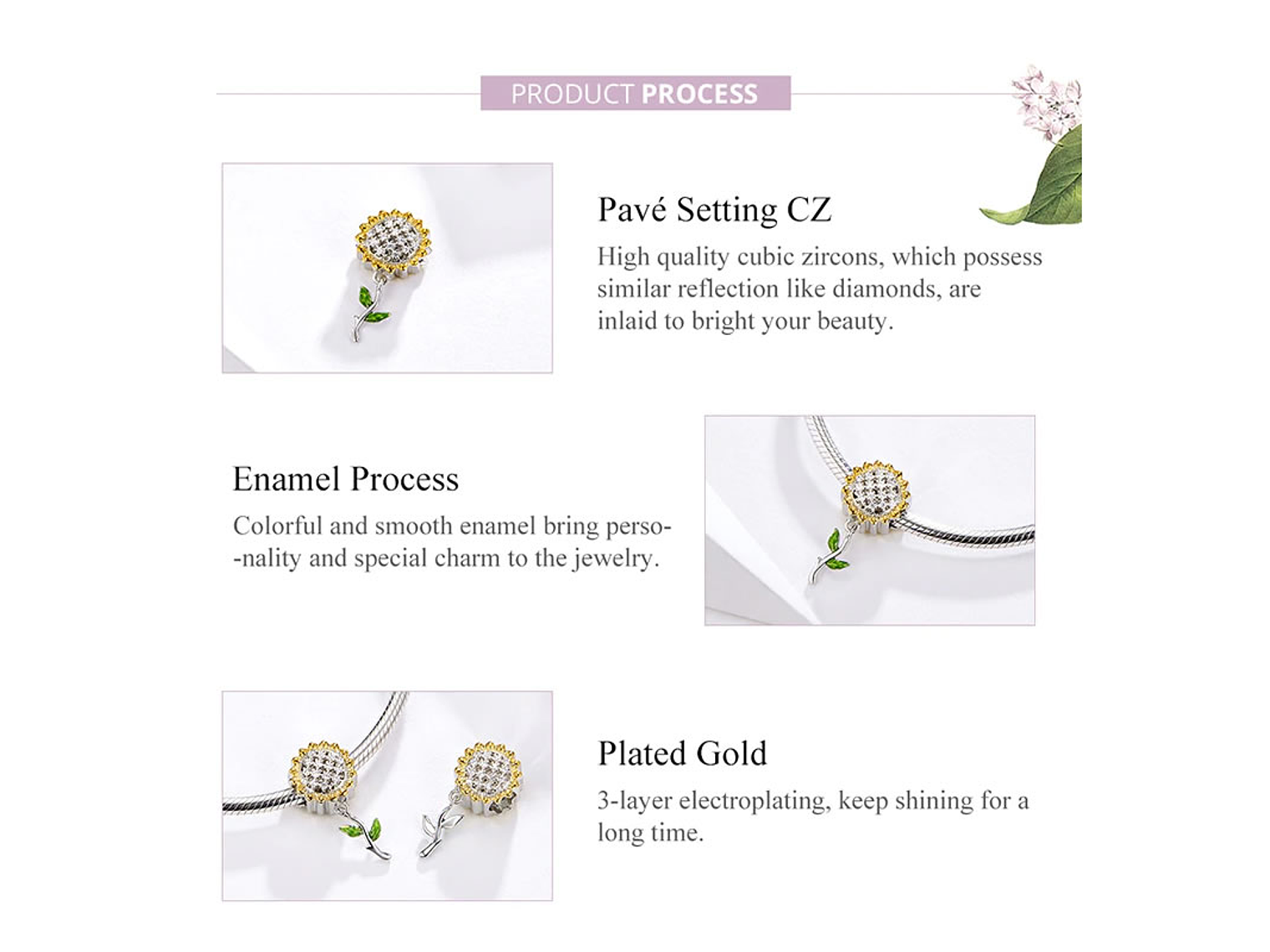 Charm Dije Plata 925 Flor Girasol 2